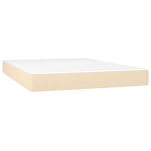 vidaXL Box Spring Bed with Mattress & LED Cream 140x200 cm Fabric