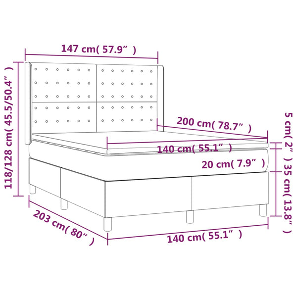 vidaXL Box Spring Bed with Mattress & LED Cream 140x200 cm Fabric