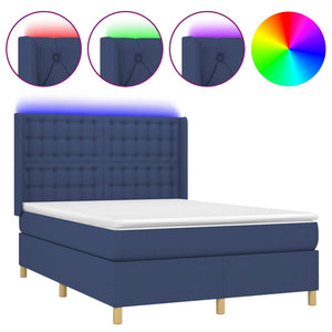 vidaXL Box Spring Bed with Mattress & LED Blue 140x200 cm Fabric