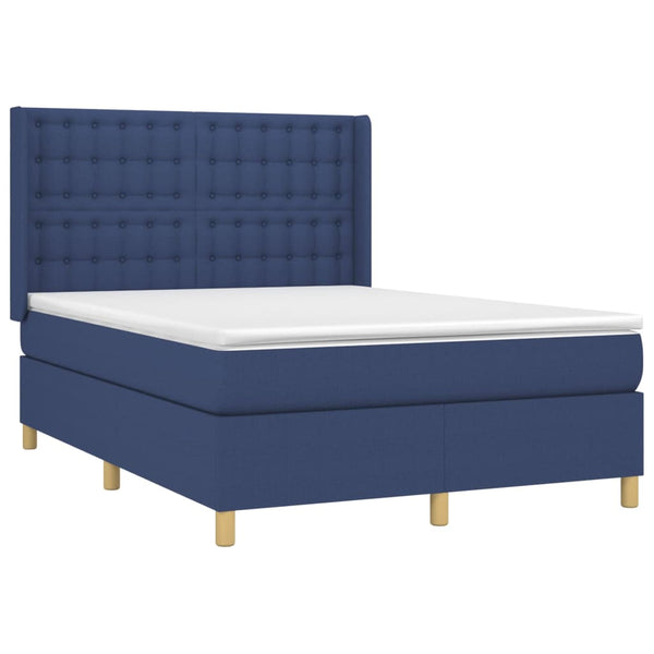 vidaXL Box Spring Bed with Mattress & LED Blue 140x200 cm Fabric