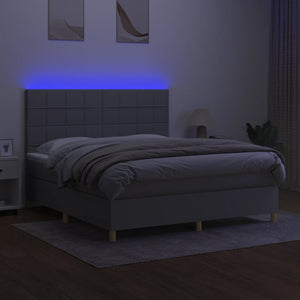 vidaXL Box Spring Bed with Mattress & LED Light Grey 160x200 cm Fabric