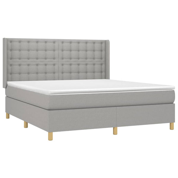 vidaXL Box Spring Bed with Mattress & LED Light Grey 160x200 cm Fabric