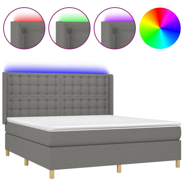 vidaXL Box Spring Bed with Mattress & LED Dark Grey 160x200 cm Fabric