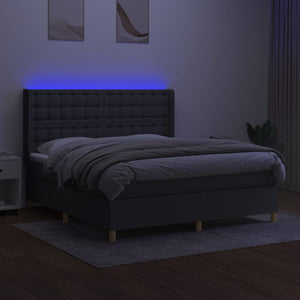 vidaXL Box Spring Bed with Mattress & LED Dark Grey 160x200 cm Fabric