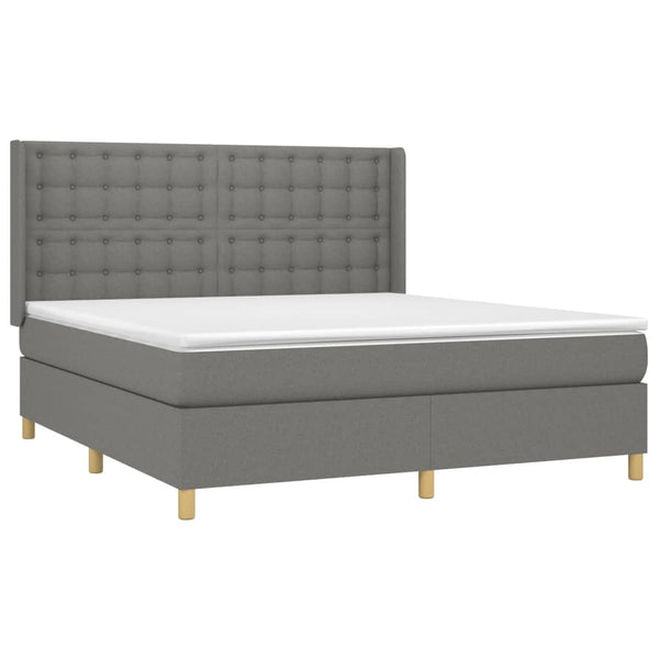 vidaXL Box Spring Bed with Mattress & LED Dark Grey 160x200 cm Fabric