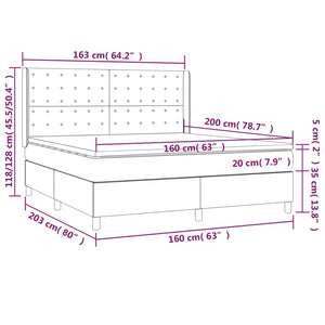 vidaXL Box Spring Bed with Mattress & LED Dark Grey 160x200 cm Fabric