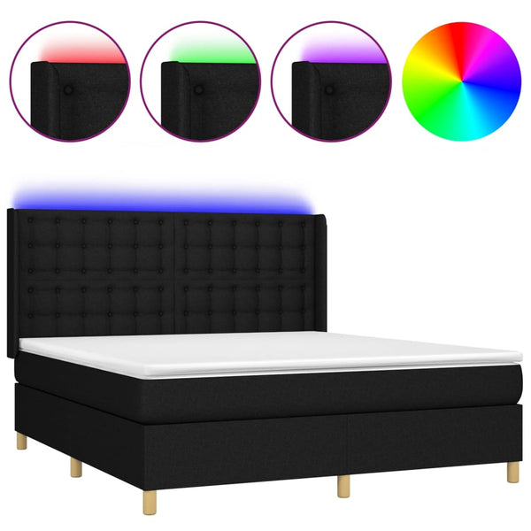 vidaXL Divan Bed with Mattress & LED Black 160x200 cm Fabric