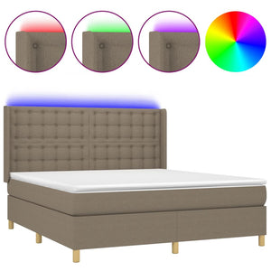 vidaXL Box Spring Bed with Mattress & LED Taupe 160x200 cm Fabric