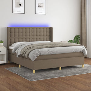 vidaXL Box Spring Bed with Mattress & LED Taupe 160x200 cm Fabric
