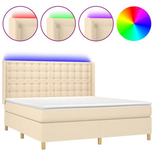 vidaXL Box Spring Bed with Mattress & LED Cream 160x200 cm Fabric