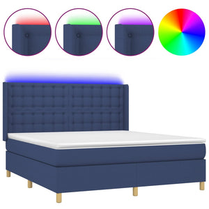 vidaXL Box Spring Bed with Mattress & LED Blue 160x200 cm Fabric