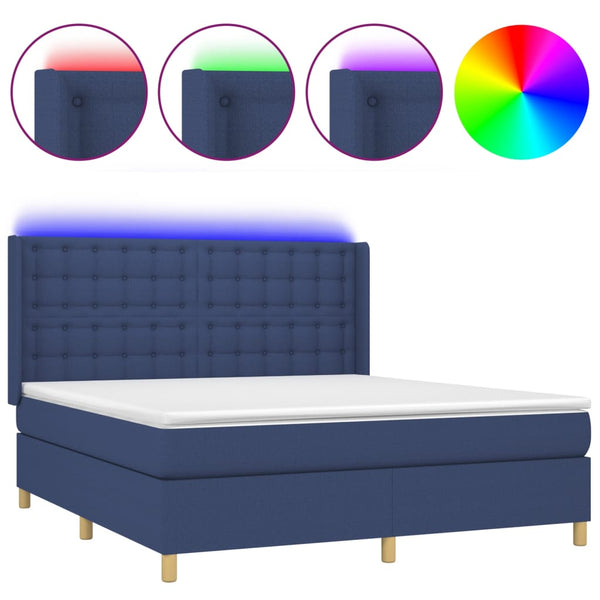 vidaXL Box Spring Bed with Mattress & LED Blue 160x200 cm Fabric