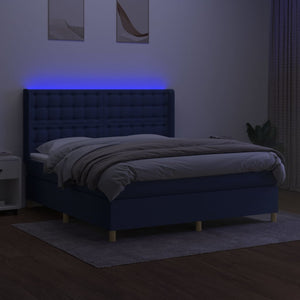 vidaXL Box Spring Bed with Mattress & LED Blue 160x200 cm Fabric