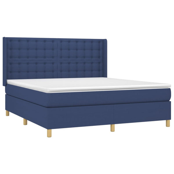 vidaXL Box Spring Bed with Mattress & LED Blue 160x200 cm Fabric