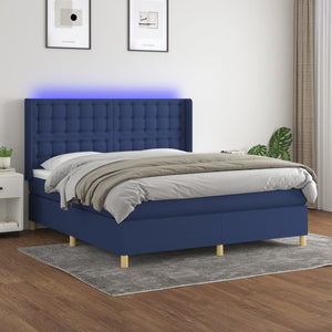 vidaXL Box Spring Bed with Mattress & LED Blue 160x200 cm Fabric