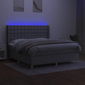 vidaXL Box Spring Bed with Mattress & LED Light Grey 180x200 cm Fabric