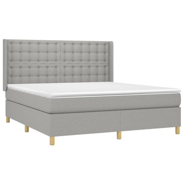 vidaXL Box Spring Bed with Mattress & LED Light Grey 180x200 cm Fabric
