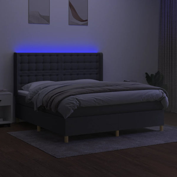 vidaXL Box Spring Bed with Mattress & LED Dark Gray 180x200 cm Fabric