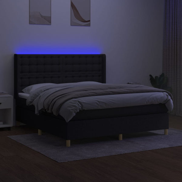 vidaXL Box Spring Bed with Mattress & LED Black 180x200 cm Fabric