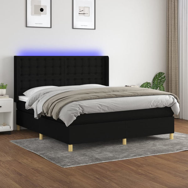 vidaXL Box Spring Bed with Mattress & LED Black 180x200 cm Fabric
