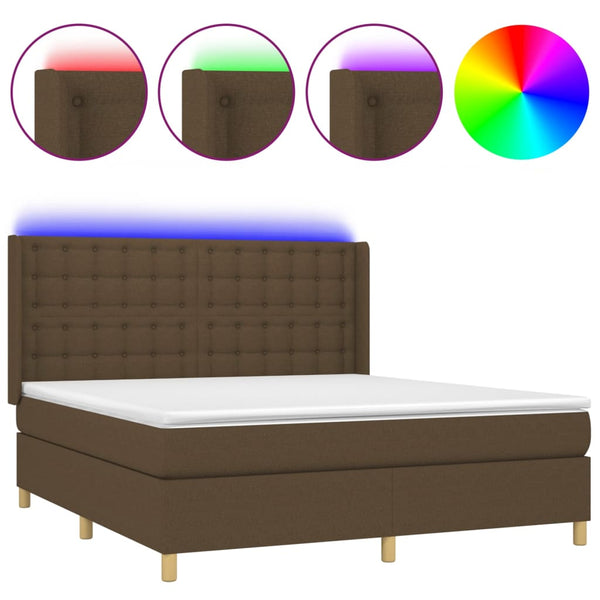 vidaXL Box Spring Bed with Mattress & LED Dark Brown 180x200 cm Fabric