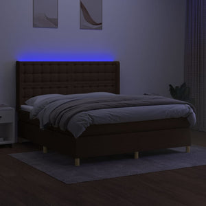 vidaXL Box Spring Bed with Mattress & LED Dark Brown 180x200 cm Fabric