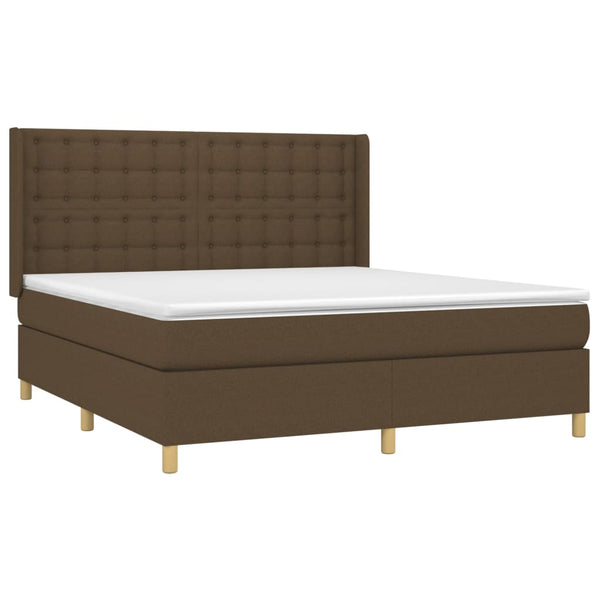 vidaXL Box Spring Bed with Mattress & LED Dark Brown 180x200 cm Fabric
