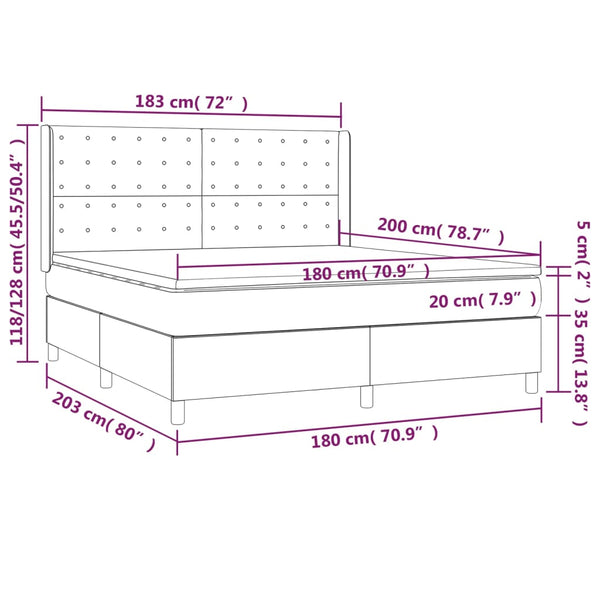 vidaXL Box Spring Bed with Mattress & LED Dark Brown 180x200 cm Fabric