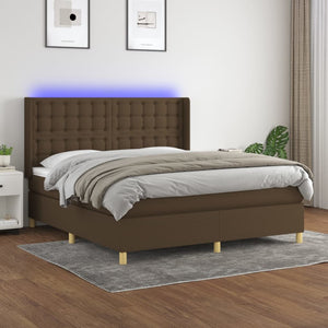 vidaXL Box Spring Bed with Mattress & LED Dark Brown 180x200 cm Fabric