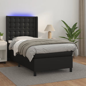 vidaXL Box Spring Bed with Mattress & LED Black 80x200 cm Faux Leather