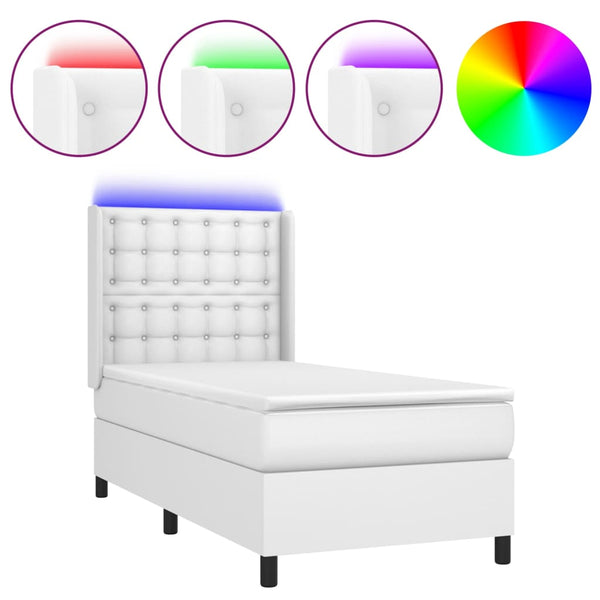 vidaXL Box Spring Bed with Mattress & LED White 80x200 cm Faux Leather