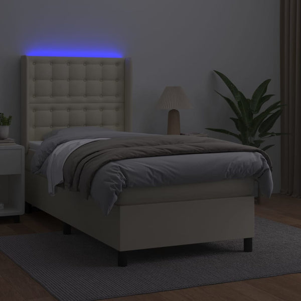 vidaXL Box Spring Bed with Mattress & LED Cream 80x200 cm Faux Leather