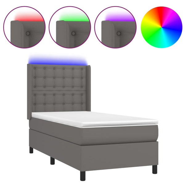 vidaXL Box Spring Bed with Mattress & LED Grey 80x200 cm Faux Leather