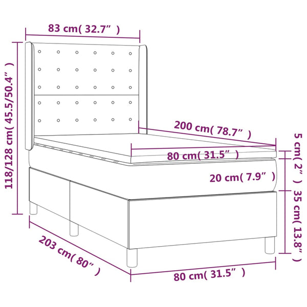 vidaXL Box Spring Bed with Mattress & LED Grey 80x200 cm Faux Leather