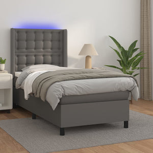 vidaXL Box Spring Bed with Mattress & LED Grey 80x200 cm Faux Leather