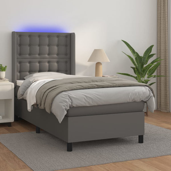 vidaXL Box Spring Bed with Mattress & LED Grey 80x200 cm Faux Leather