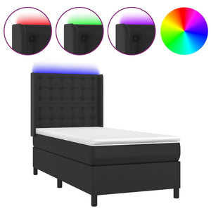 vidaXL Box Spring Bed with Mattress & LED Black 90x190 cm Faux Leather