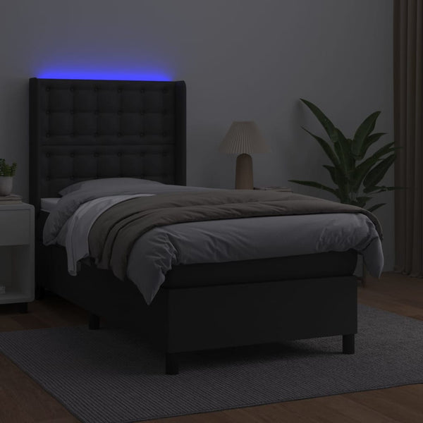 vidaXL Box Spring Bed with Mattress & LED Black 90x190 cm Faux Leather