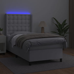 vidaXL Box Spring Bed with Mattress & LED White 90x190 cm Faux Leather