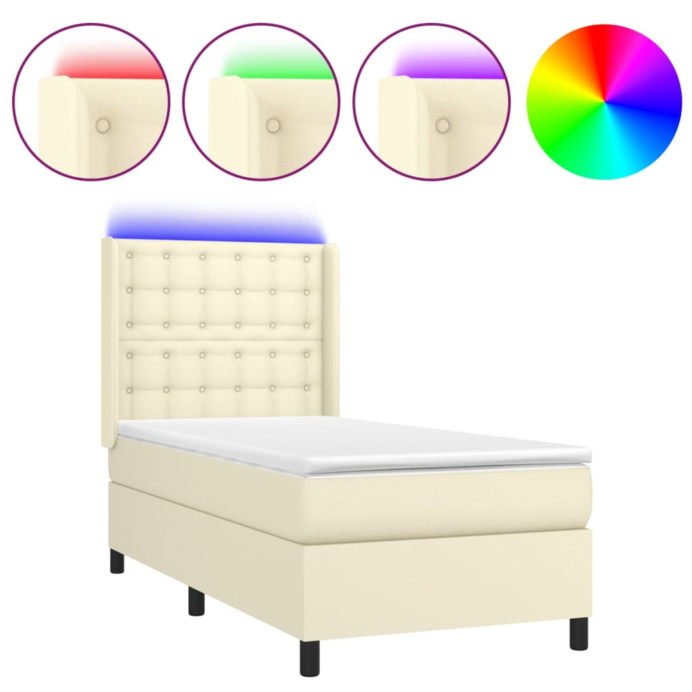 vidaXL Box Spring Bed with Mattress & LED Cream 90x190 cm Artificial Leather