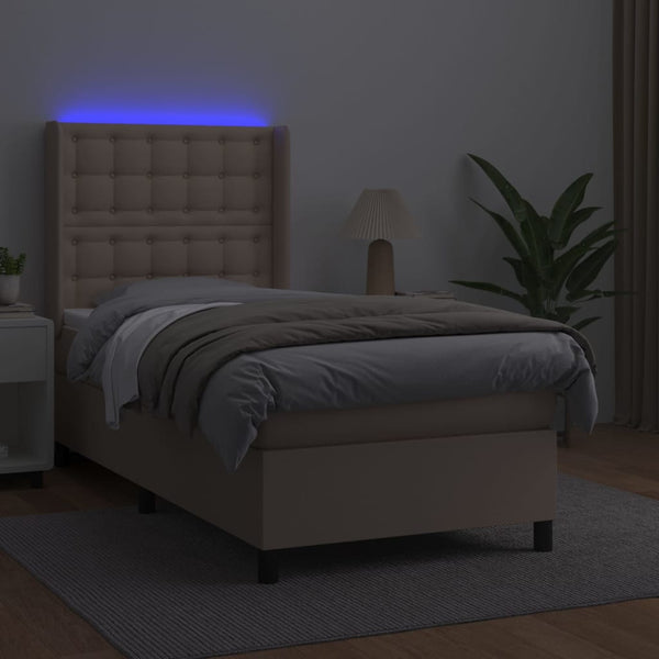 vidaXL Box Spring Bed with Mattress & LED Cappuccino Brown 90x190cm