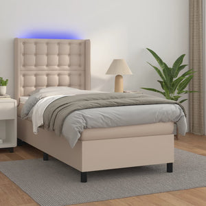 vidaXL Box Spring Bed with Mattress & LED Cappuccino Brown 90x190cm