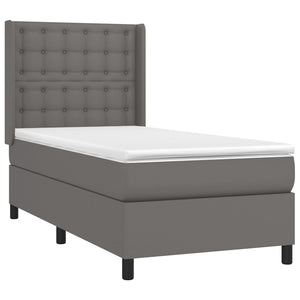 vidaXL Box Spring Bed with Mattress & LED Grey 90x200 cm Faux Leather