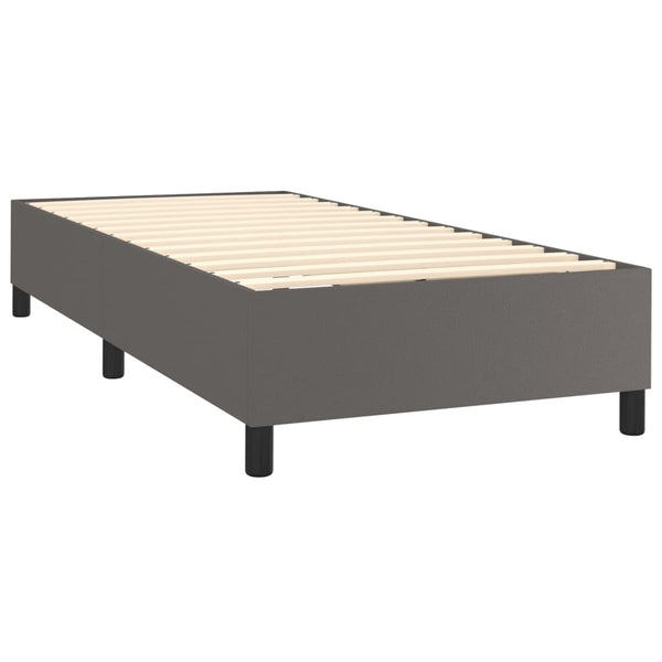 vidaXL Box Spring Bed with Mattress & LED Grey 90x200 cm Faux Leather