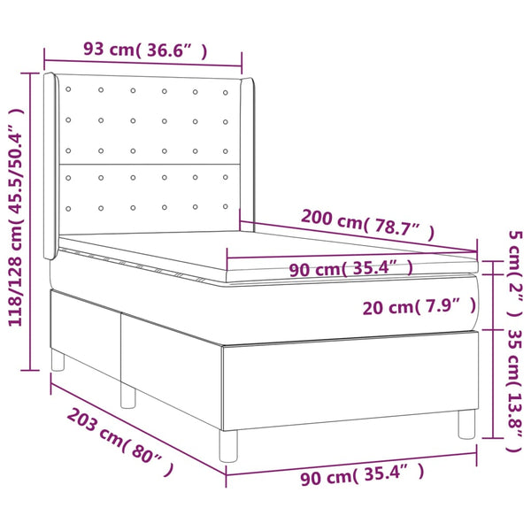 vidaXL Box Spring Bed with Mattress & LED Grey 90x200 cm Faux Leather