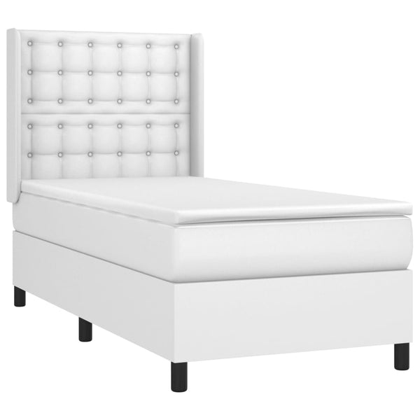 vidaXL Box Spring Bed with Mattress & LED White 100x200 cm Faux Leather