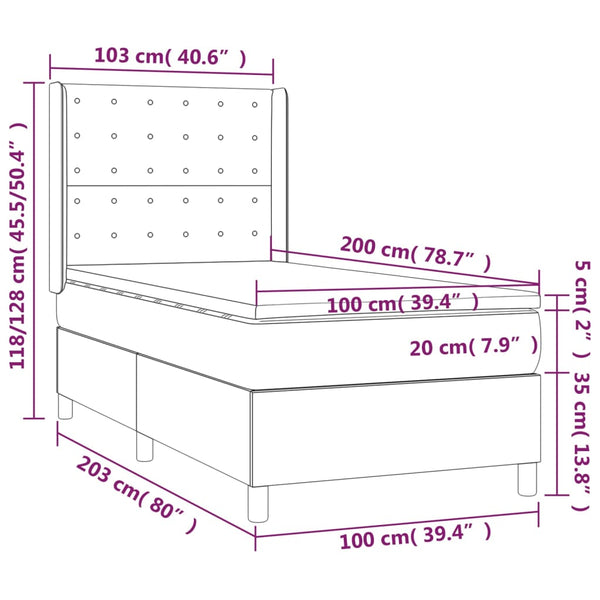 vidaXL Box Spring Bed with Mattress & LED White 100x200 cm Faux Leather
