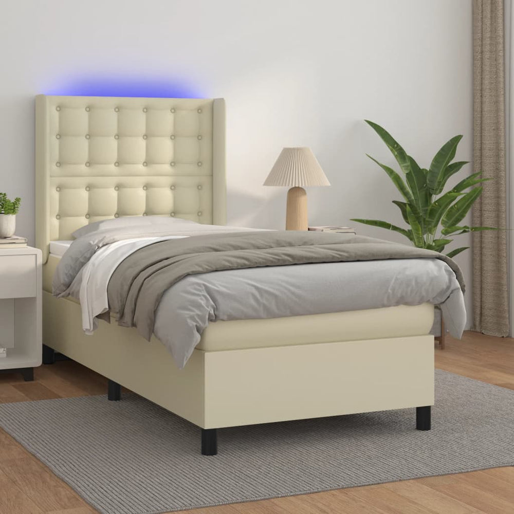 vidaXL Box Spring Bed with Mattress & LED Cream 100x200 cm Faux Leather