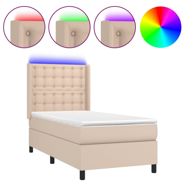 vidaXL Box Spring Bed with Mattress & LED Cappuccino Brown 100x200cm