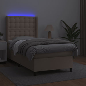 vidaXL Box Spring Bed with Mattress & LED Cappuccino Brown 100x200cm